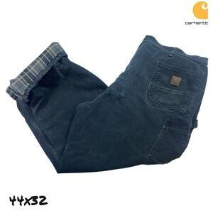 Carhartt Men Size 44 x 32 Pants Black Duck Canvas Jeans Flannel Lined Straight